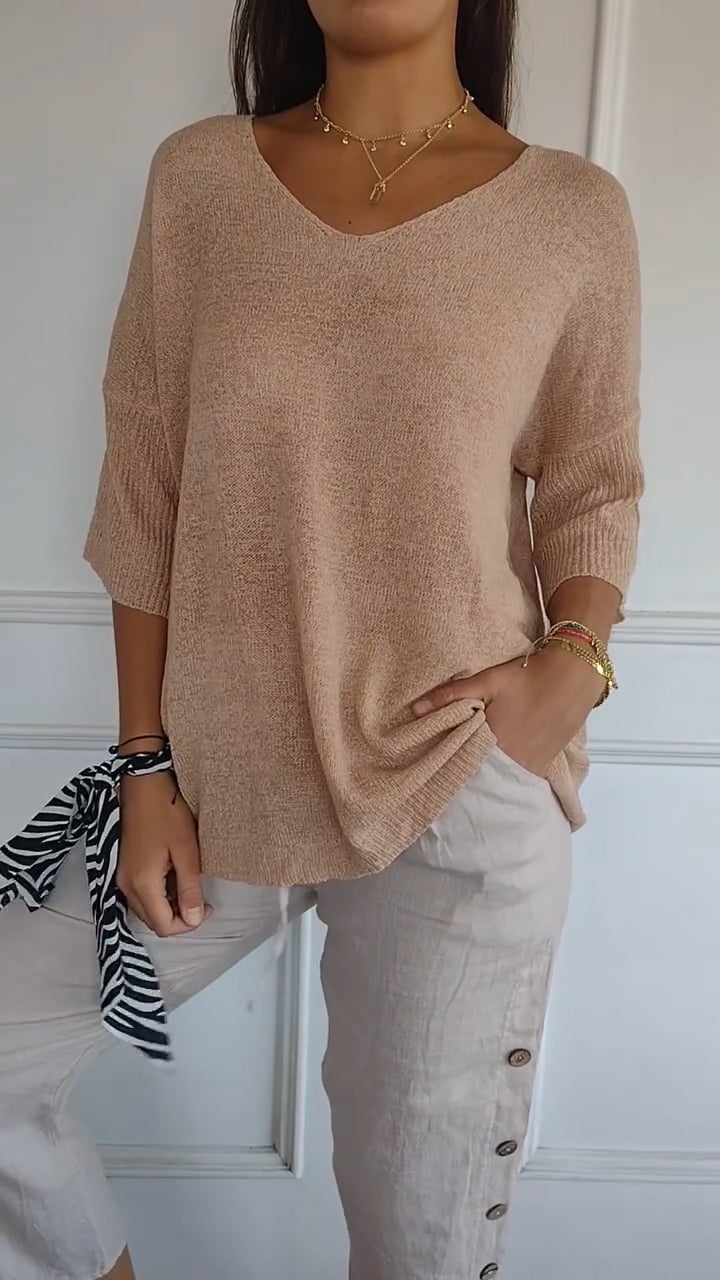 Kit 3 Blusas Luna® em Malha Leve – Decote V Elegante