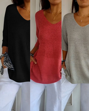 Kit 3 Blusas Luna® em Malha Leve – Decote V Elegante