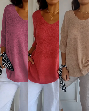 Kit 3 Blusas Luna® em Malha Leve – Decote V Elegante