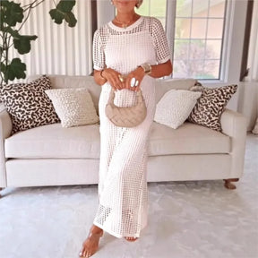 Conjunto Riviera®  com Vestido e Sobreposição Vazada em Crochê