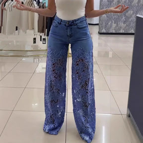 Kit 3 Calças Jeans Bethania™ com Renda Artesanal Floral