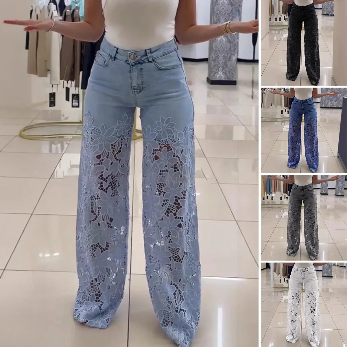 Kit 3 Calças Jeans Bethania™ com Renda Artesanal Floral