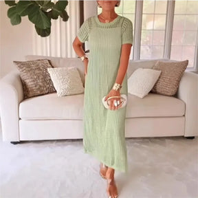 Conjunto Riviera®  com Vestido e Sobreposição Vazada em Crochê
