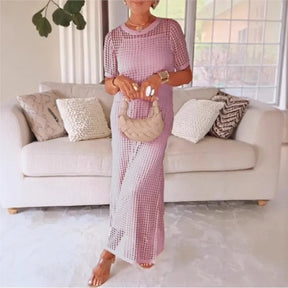 Conjunto Riviera®  com Vestido e Sobreposição Vazada em Crochê