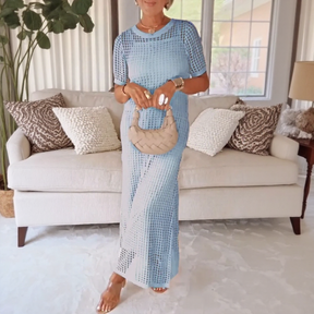 Conjunto Riviera®  com Vestido e Sobreposição Vazada em Crochê