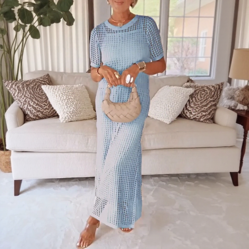 Conjunto Riviera®  com Vestido e Sobreposição Vazada em Crochê