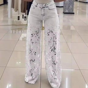 Kit 3 Calças Jeans Bethania™ com Renda Artesanal Floral