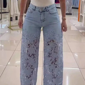 Kit 3 Calças Jeans Bethania™ com Renda Artesanal Floral